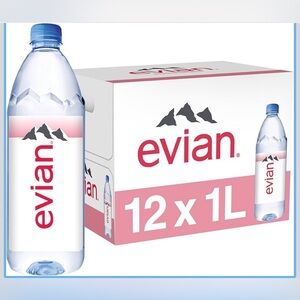 NIB Evian 1 Liter 12 Pack Bottles